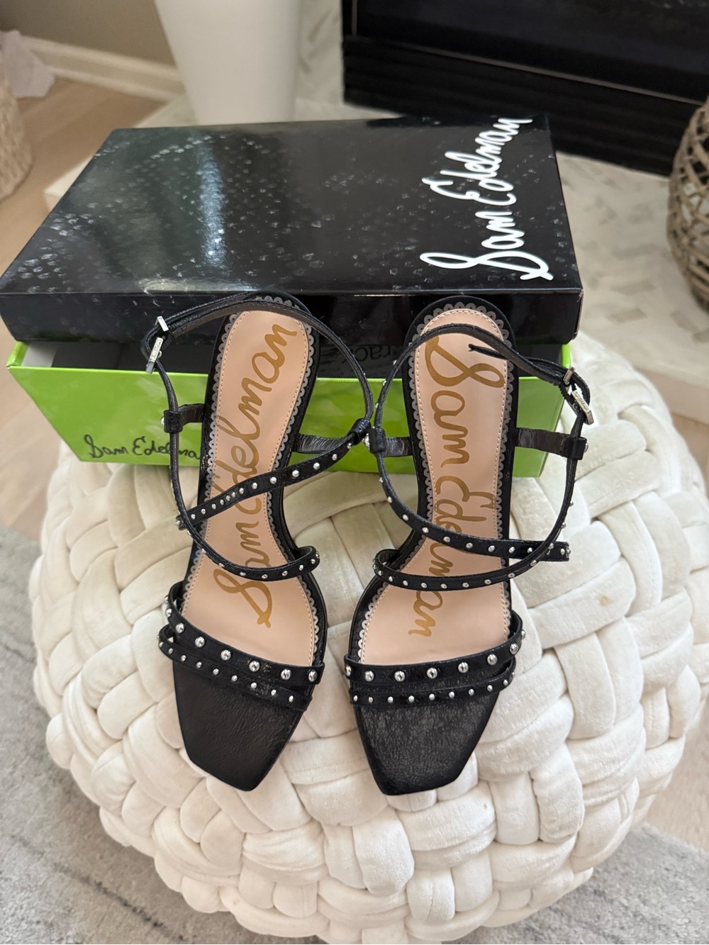 Sam Edelman Lennox Black Studded Strappy Heels